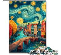 Rompecabezas de 1000 Piezas para Adultos y Adolescentes, Ciudad bajo el Cielo Nocturno, Juego Familiar para aliviar el estrés, desafío difícil y fomentar el Amor en Pareja (tamaño 50x75cm)