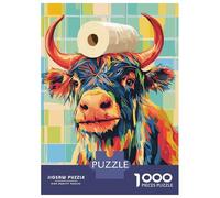 Rompecabezas De 1000 Piezas para Adultos Y Adolescentes Colorful Cow with Toilet Paper Hat Rompecabezas Juego De Ingenio Difícil Regalos De Cumpleaños Y Únicos 70x50cm/1000pcs