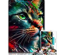 Rompecabezas de 1000 Piezas para Adultos y Adolescentes, con Cara de Gato de Colores Vivos, Ideal para la interacción Entre Padres e Hijos y para Reducir el estrés (tamaño 75x50cm)