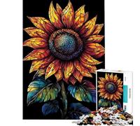 Rompecabezas de 1000 Piezas para Adultos y Adolescentes con diseño de Girasol en vidriera Rompecabezas Divertido desafío difícil Regalo de cumpleaños (tamaño 38x52cm)