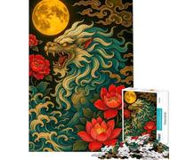 Rompecabezas de 1000 Piezas para Adultos y Adolescentes con diseño de león Chino Luna y Flores Juguete de Rompecabezas para Adultos decoración de Pared Divertido y Original Regalo de cumpleaños único