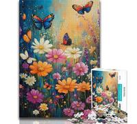 Rompecabezas de 1000 Piezas para Adultos y Adolescentes, con Flores Silvestres y Mariposas, Pintura al óleo, Ideal para Pasar el rato en casa, con póster y Hoja de Trivia a Juego (38x26cm)