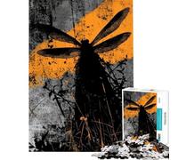 Rompecabezas de 1000 Piezas para Adultos y Adolescentes con Silueta de libélula sobre Fondo Grunge Juguete de Rompecabezas para Adultos decoración de Pared Divertido y Original para cumpleaños