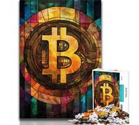 Rompecabezas de 1000 Piezas para Adultos y Adolescentes, con vitrales y Bitcoin, Ideal para Pasar el rato y aliviar el estrés, potenciar el Amor en Pareja (38x26cm)