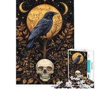 Rompecabezas de 1000 Piezas para Adultos y Adolescentes Cuervo místico y Calavera bajo la Luna Dorada Rompecabezas para Adolescentes Juguete Decorativo para la Pared Mejora la Memoria difícil