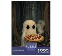 Rompecabezas De 1000 Piezas para Adultos Y Adolescentes Cute Ghost with Pizza in Forest Rompecabezas Juego De Ingenio Difícil Regalos De Cumpleaños Y Únicos 70x50cm/1000pcs