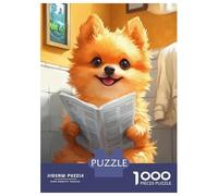 Rompecabezas De 1000 Piezas para Adultos Y Adolescentes Cute Pomeranian Dog Reading Newspaper Toilet Funny Rompecabezas Juego De Ingenio Difícil Regalos De Cumpleaños Y Únicos 70x50cm/1000pcs