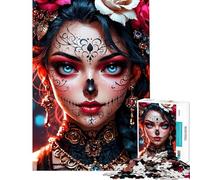 Rompecabezas de 1000 Piezas para Adultos y Adolescentes Día de Muertos Mujer Rompecabezas para Adolescentes Juegos relajantes Decoración del hogar Interacción Entre Padres e Hijos (Tamaño 38x26cm)