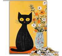 Rompecabezas de 1000 Piezas para Adultos y Adolescentes, diseño artístico Abstracto de Gato Negro, Ideal para aliviar el estrés, desafío difícil, decoración del hogar (tamaño 26x38cm)