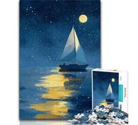 Rompecabezas de 1000 Piezas para Adultos y Adolescentes, diseño de Barco navegando bajo el Cielo Estrellado, Ideal para la interacción Entre Padres e Hijos y para Reducir el estrés (tamaño 38x26cm)