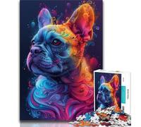 Rompecabezas de 1000 Piezas para Adultos y Adolescentes, diseño de Bulldog francés psicodélico Regalo de Amigo Secreto para Mayores de 14 años (tamaño 75x50cm)
