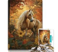 Rompecabezas de 1000 Piezas para Adultos y Adolescentes diseño de Caballo Girasol Juguete Educativo para aliviar el estrés Regalo para Amigos y Familiares 26x38cm
