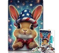 Rompecabezas de 1000 Piezas para Adultos y Adolescentes, diseño de Conejo con Bandera Estadounidense, Ideal como Juego Educativo Familiar, Regalo de decoración del hogar (tamaño 38x26cm)