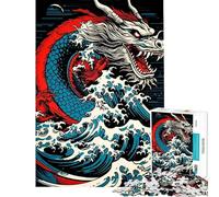 Rompecabezas de 1000 Piezas para Adultos y Adolescentes diseño de dragón y Olas Estilo japonés Juguete Decorativo para Pared Divertido y Original Ideal para cumpleaños (50x75cm)