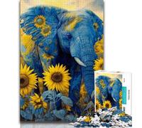 Rompecabezas de 1000 Piezas para Adultos y Adolescentes, diseño de Elefante Girasol Ayuda a ejercitar el Cerebro Juguetes adictivos para Cultivar la Paciencia y Mejorar la Memoria (38x26cm)