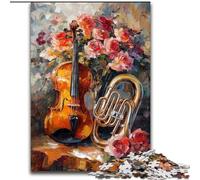 Rompecabezas de 1000 Piezas para Adultos y Adolescentes, diseño de Flores y violín, Ideal como Juego Educativo, Juguete de desafío, decoración única para el hogar y Regalos (tamaño 50x75cm)
