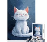 Rompecabezas de 1000 Piezas para Adultos y Adolescentes diseño de Gato Blanco Feliz Ideal para Decorar el hogar Obras de Arte Regalos Juegos Divertidos para Mejorar el Amor en Pareja tamaño 50x75cm