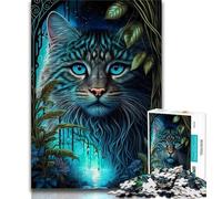 Rompecabezas de 1000 Piezas para Adultos y Adolescentes diseño de Gato de Ojos Azules en la Jungla Alivia el estrés es un desafío difícil es una decoración única para el hogar y un Regalo (26x38cm)