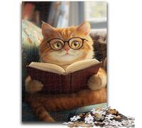 Rompecabezas de 1000 Piezas para Adultos y Adolescentes, diseño de Gato Leyendo un Libro, Juguete Educativo Intelectual descompresor, Regalo de cumpleaños, 50x75cm