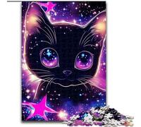 Rompecabezas de 1000 Piezas para Adultos y Adolescentes, diseño de Gato Negro Estrellado, Juego de Preguntas, decoración de Pared, cumpleaños y Navidad, 26x38cm