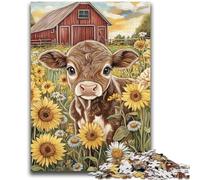 Rompecabezas de 1000 Piezas para Adultos y Adolescentes, diseño de Granja, Girasoles, Vacas, Juego Familiar, antiestrés, desafío difícil, colección de Artistas, Bellas Artes, 50x75cm