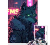 Rompecabezas de 1000 Piezas para Adultos y Adolescentes diseño de Lobo ciberpunk neón decoración del hogar Juguetes Regalos de cumpleaños Juego Imposible descompresión Intelectual tamaño 50x75cm