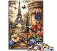 Rompecabezas de 1000 Piezas para Adultos y Adolescentes, diseño de Mariposas y Flores Eiffel, Juguete Educativo Intelectual descompresor, Gran Regalo y Juguetes, 50x75cm