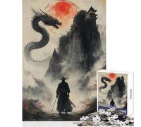 Rompecabezas de 1000 Piezas para Adultos y Adolescentes diseño de samurái Solitario contra dragón Ideal para decoración del hogar Regalos de cumpleaños Juego Imposible descompresión Intelectual
