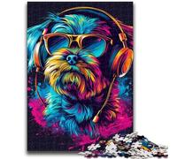 Rompecabezas de 1000 Piezas para Adultos y Adolescentes, diseño de Shih Tzu Neon, Juego Familiar para aliviar el estrés, desafío difícil, Regalo de Amigo Secreto, 26x38cm