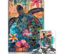Rompecabezas de 1000 Piezas para Adultos y Adolescentes diseño de Tortuga psicodélica Juguetes educativos Juegos Familiares Regalos para Amigos y Familiares 26x38cm