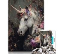 Rompecabezas de 1000 Piezas para Adultos y Adolescentes, diseño de Unicornio y Flores, Ideal para Decorar tu Escritorio a Partir de 14 años (tamaño 38x26cm)