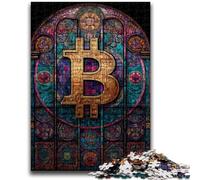 Rompecabezas de 1000 Piezas para Adultos y Adolescentes, diseño de vitrales con Bitcoin, Ideal para aliviar el estrés, Toda la Familia, 50x75cm