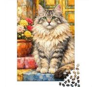 Rompecabezas De 1000 Piezas para Adultos Y Adolescentes Fluffy Cat with Flowers Rompecabezas para Adultos Juegos Relajantes Arte De Pared Difícil Y Desafiante 52x38cm/1000pcs