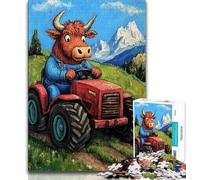 Rompecabezas de 1000 Piezas para Adultos y Adolescentes: Ganado de Las Tierras Altas conduciendo un Tractor,Rompecabezas,Juguete para aliviar el estrés,Pasar el rato y Decorar el hogar (38x26cm)