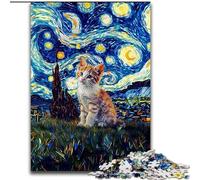 Rompecabezas de 1000 Piezas para Adultos y Adolescentes, Gato bajo el Cielo Nocturno, Juguetes educativos, decoración de Pared antiestrés (tamaño 50x75cm)