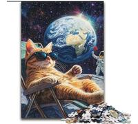 Rompecabezas de 1000 Piezas para Adultos y Adolescentes, Gato en la Luna, un desafío difícil para aliviar el estrés, Ideal para Decorar el hogar (tamaño 50x75cm)