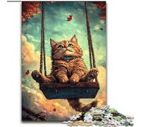 Rompecabezas de 1000 Piezas para Adultos y Adolescentes: Gato en un Columpio, un desafío difícil y antiestrés Cada Pieza es única Juego Familiar desafiante y Divertido 38x26cm