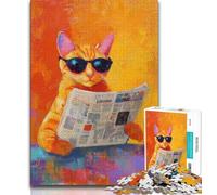 Rompecabezas de 1000 Piezas para Adultos y Adolescentes: Gato Leyendo el periódico Rompecabezas para Adolescentes Juegos Divertidos Cada Pieza es única Juego Familiar desafiante y Divertido (75x50cm)