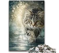 Rompecabezas de 1000 Piezas para Adultos y Adolescentes, Gato Maine Coon Corriendo, Juguete Educativo para aliviar el estrés, interacción Entre Padres e Hijos, para niños de 14 años 26x38cm