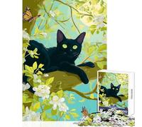 Rompecabezas de 1000 piezas para adultos y adolescentes Gato negro en un árbol floreciente Decoración del hogar juguetes obras de arte regalos juegos divertidos mejora el amor en pareja Tamaño 38x52cm