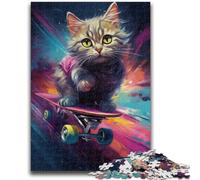 Rompecabezas de 1000 Piezas para Adultos y Adolescentes Gato patinando Rompecabezas de 1000 Piezas Diseño Vibrante y único Experiencia Relajante y desafiante 38x26cm