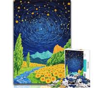 Rompecabezas de 1000 Piezas para Adultos y Adolescentes Girasoles bajo el Cielo Nocturno Juguete Educativo para aliviar el estrés Regalo para Amigos y Familiares 26x38cm