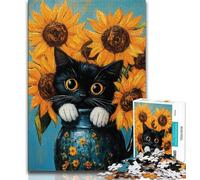 Rompecabezas de 1000 Piezas para Adultos y Adolescentes: Girasoles y Gato Negro Ejercita el Cerebro Juguetes adictivos para Cultivar la Paciencia y Mejorar la Memoria (38x26cm)