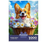 Rompecabezas De 1000 Piezas para Adultos Y Adolescentes Happy Corgi in Flower Basket Rompecabezas para Adultos Juegos Familiares Análisis Y Lógica Regalos De Cumpleaños Y Únicos 52x38cm/1000pcs