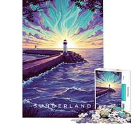 Rompecabezas de 1000 Piezas para Adultos y Adolescentes Ilustración del Faro de Sunderland al Atardecer Rompecabezas para Adolescentes Juegos relajantes decoración del hogar interacción Entre
