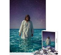 Rompecabezas de 1000 Piezas para Adultos y Adolescentes Jesús Caminando sobre el Agua de Noche decoración del hogar Juguetes Obras de Arte Regalo Juegos Divertidos Mejora el Amor en Pareja 38x52cm