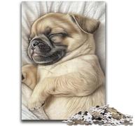 Rompecabezas de 1000 Piezas para Adultos y Adolescentes Juego de Pug durmiendo Cada Pieza es única Juego Familiar desafiante y Divertido 26x38cm