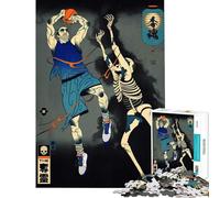 Rompecabezas de 1000 Piezas para Adultos y Adolescentes Jugador de Baloncesto contra Esqueleto Estilo Ukiyo-e Actividades Divertidas en casa Decoración artística para el hogar Juegos Familiares