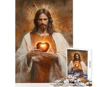 Rompecabezas de 1000 Piezas para Adultos y Adolescentes Juguete de Jesús sosteniendo el Sagrado Corazón Decoración de Pared Regalos de Amigo Secreto Juegos Divertidos para Mejorar el Amor en Pareja