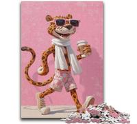Rompecabezas de 1000 Piezas para Adultos y Adolescentes Leopardo Tomando café Ayuda a ejercitar el Cerebro Juguetes adictivos para Cultivar la Paciencia Colección de Artistas Bellas Artes 26x38cm
